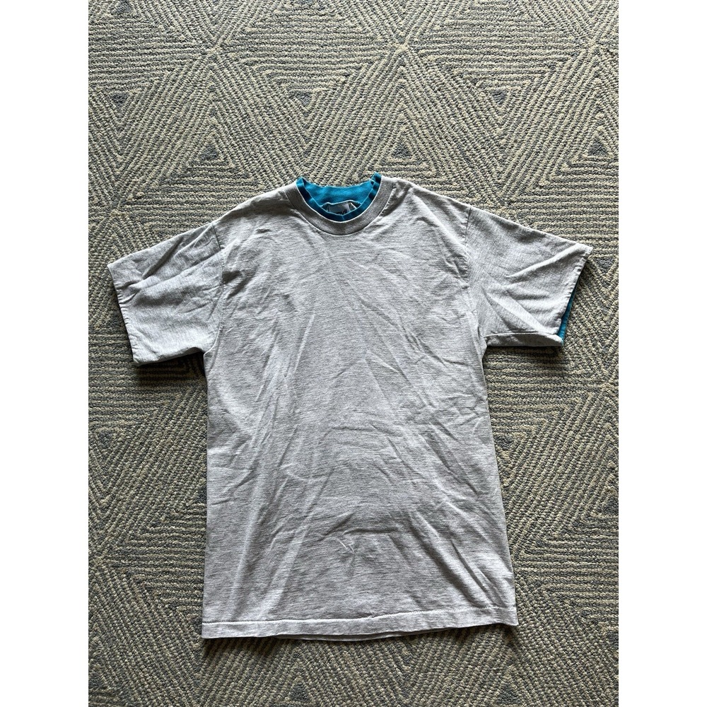 Vintage Anvil Dual Color Layered‎ T-Shirt - Grey/Teal - Medium
